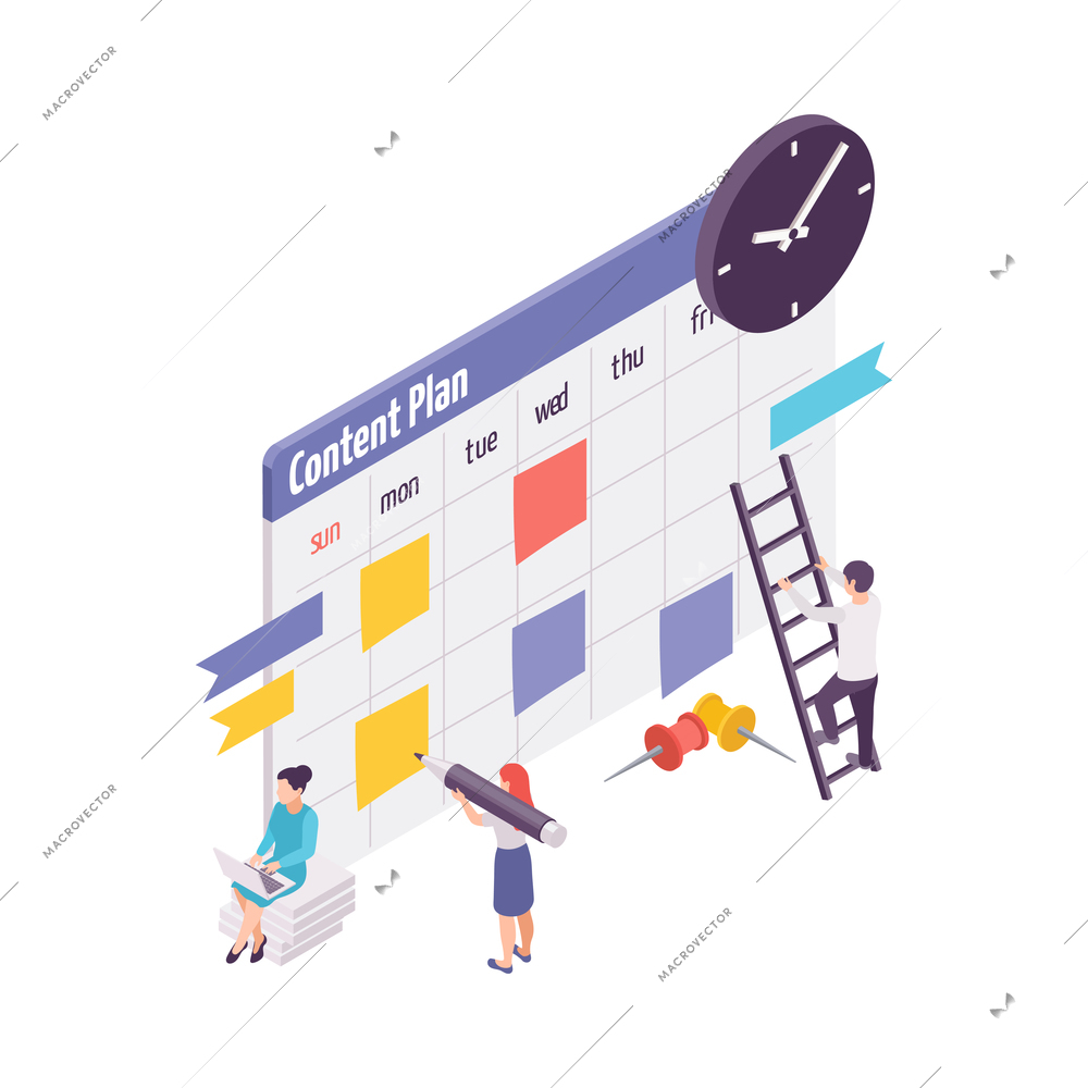 Isometric concept with making plan for blog or vlog 3d vector illustration
