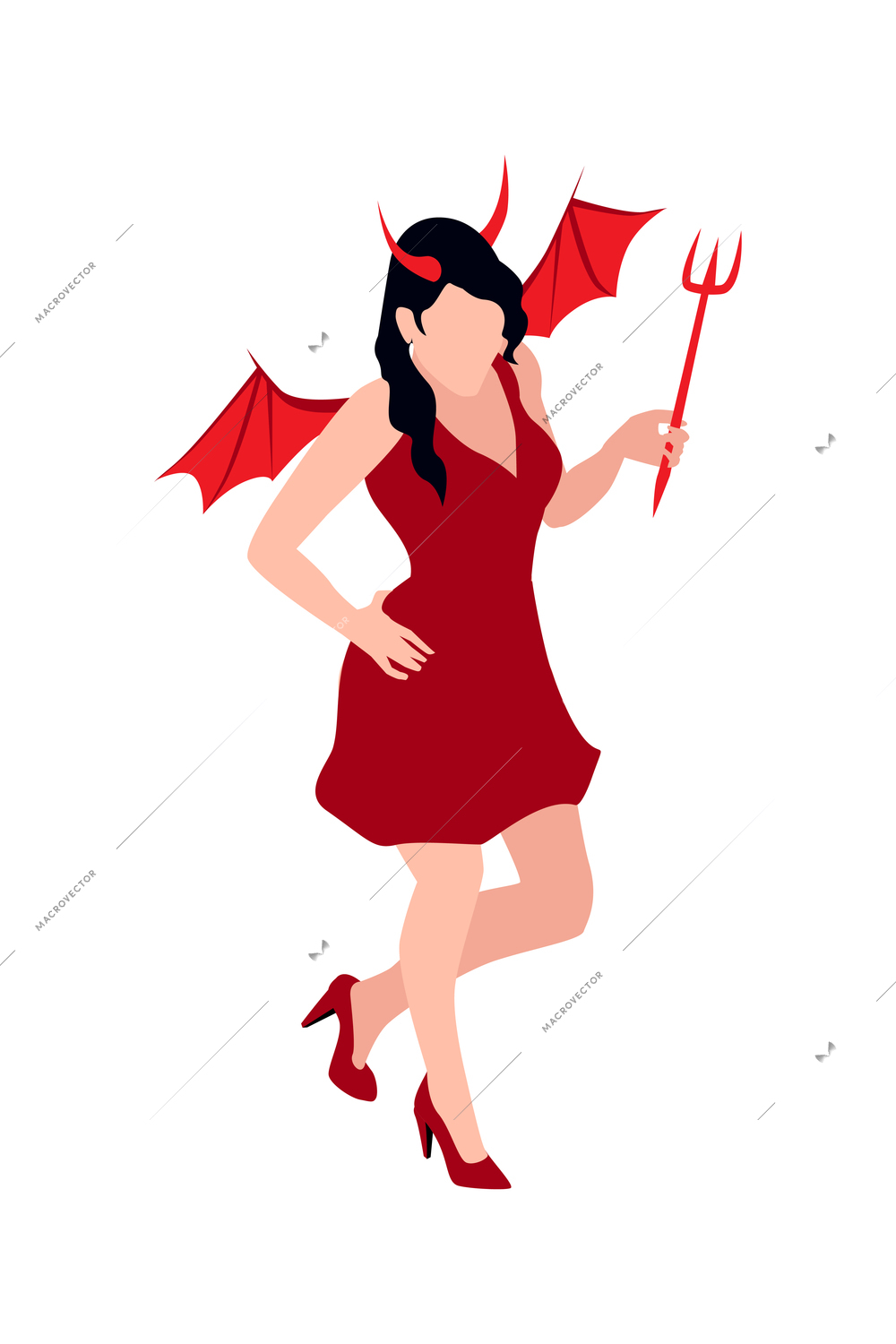 Woman in demon masquerade costume isometric 3d clipart on white background vector illustration