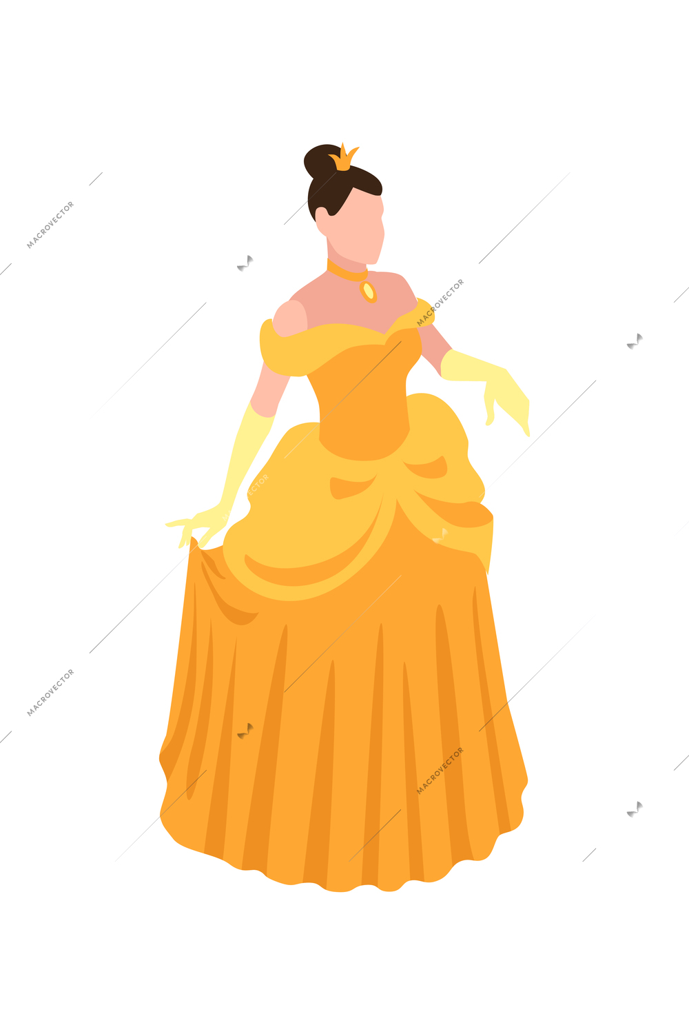 Isometric icon with woman in long festive dress at carnival 3d vector illustration