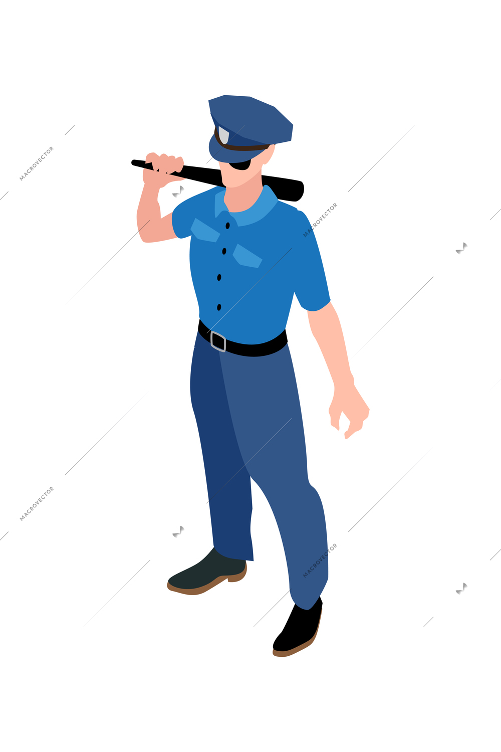 Man in party costume of police officer 3d clipart isometric vector illustration