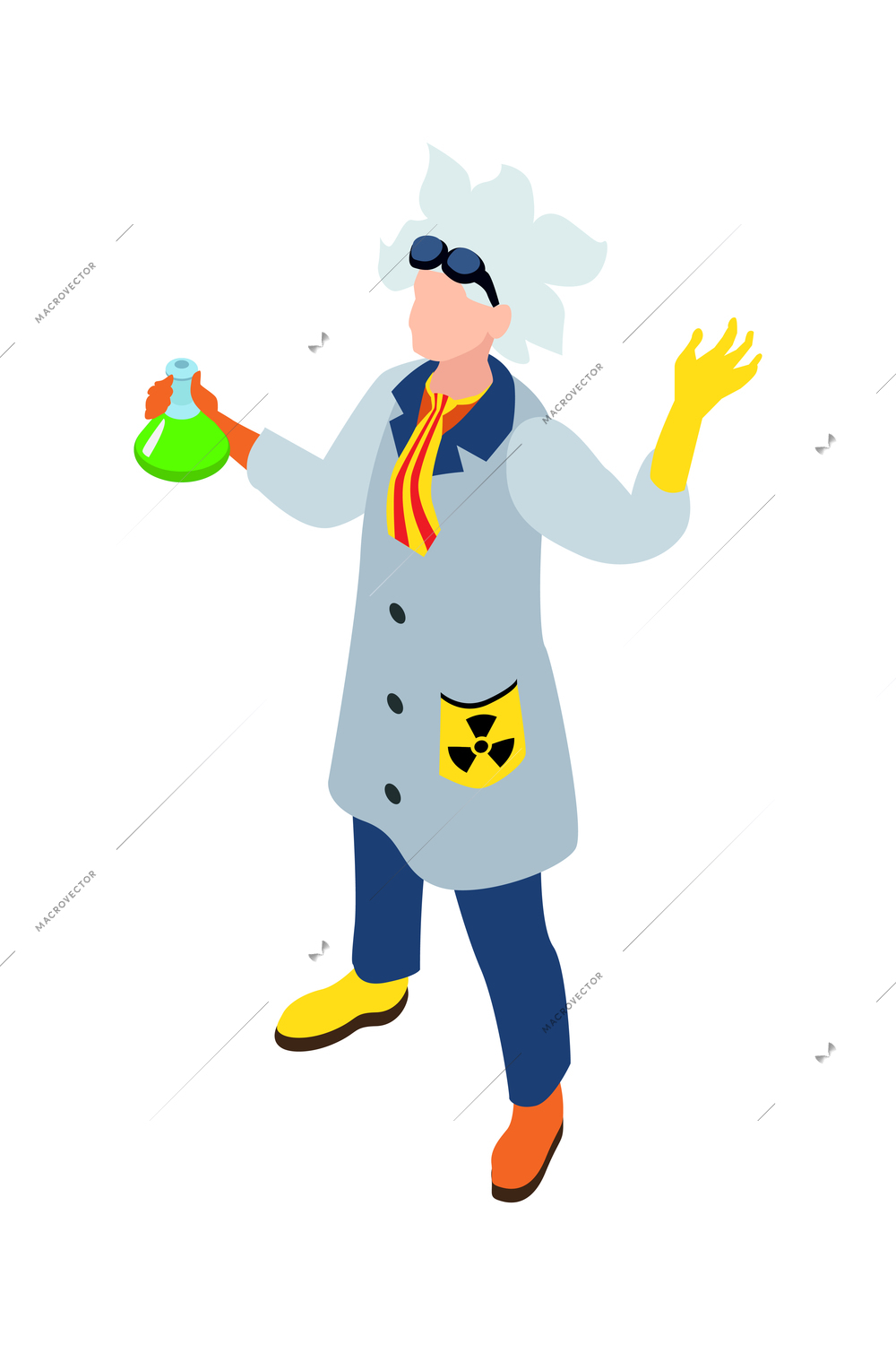 Isometric clipart with human in carnival wearing scientist costume 3d vector illustration