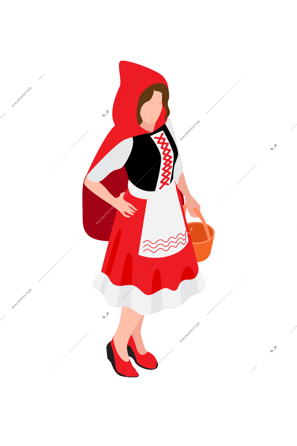 Person wearing festive party costume of red riding hood 3d isometric vector illustration