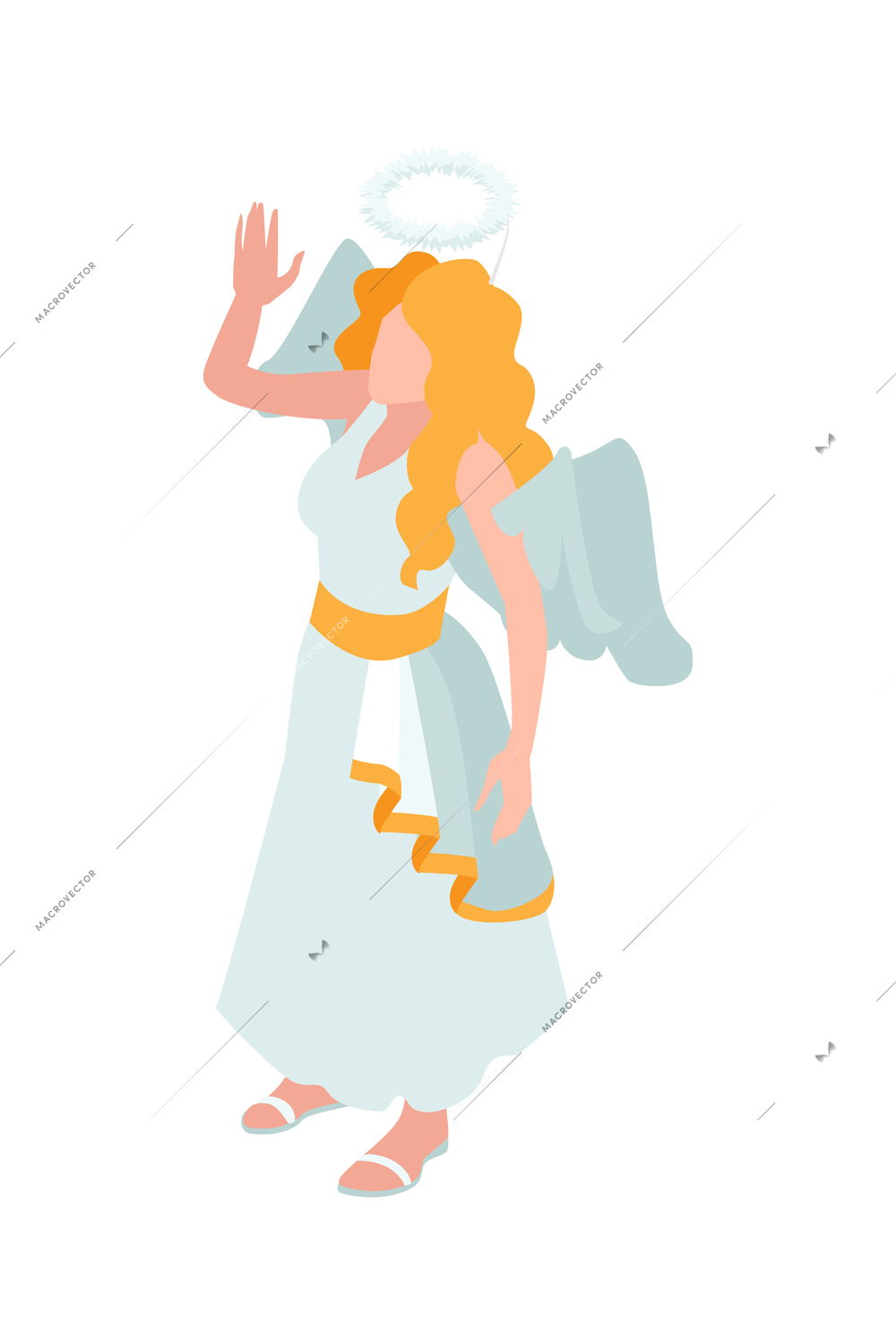 Human character wearing carnival costume of angel 3d isometric vector illustration