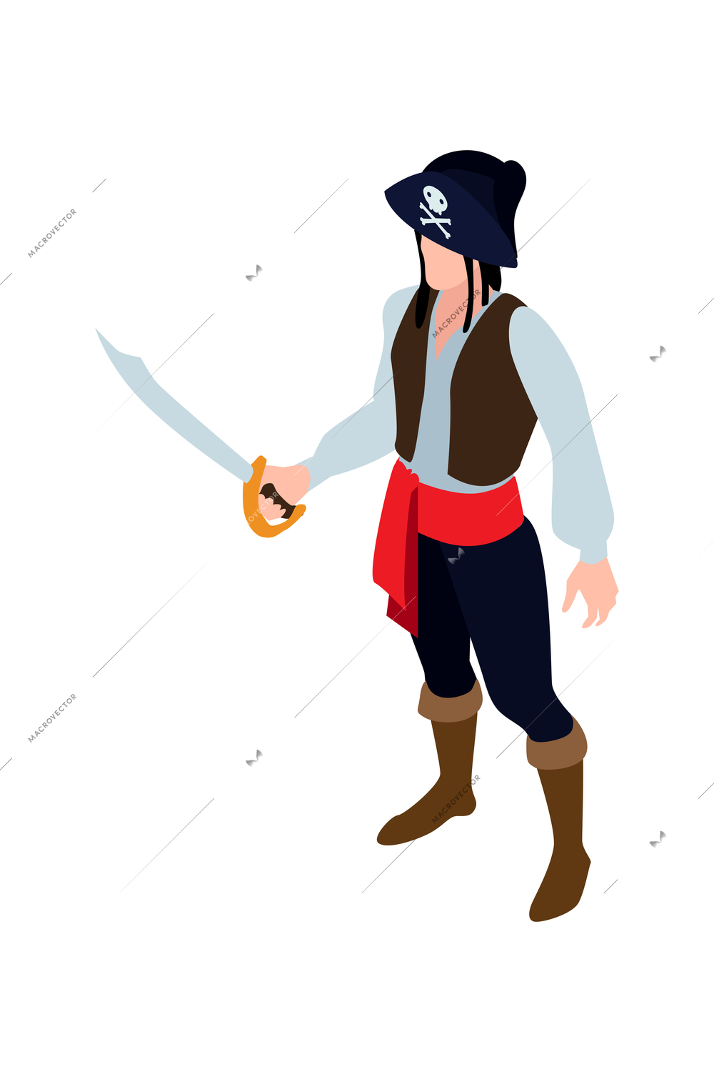 Person wearing pirate costume at party 3d isometric vector illustration