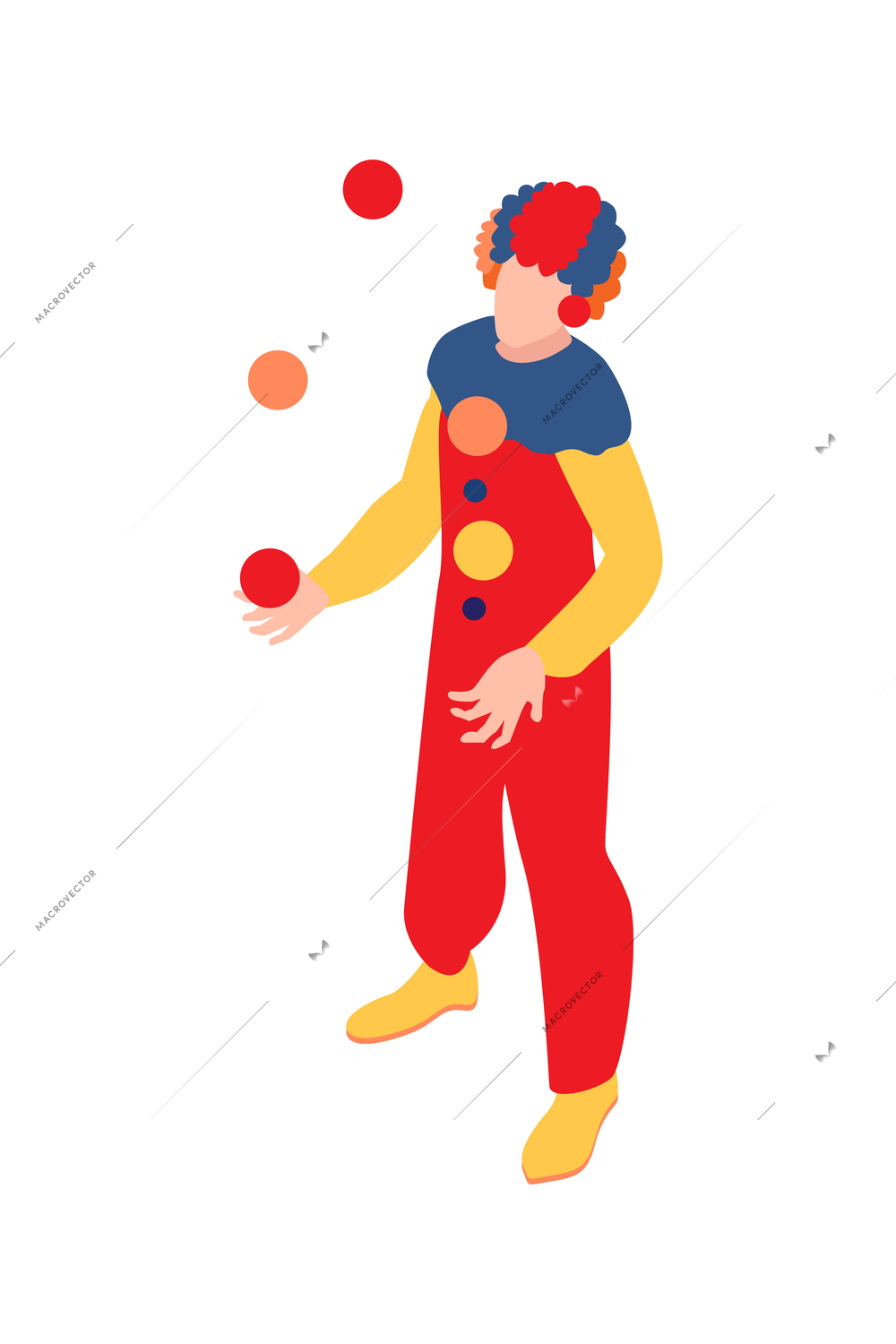 Clown juddling with balls at carnival 3d isometric vector illustration