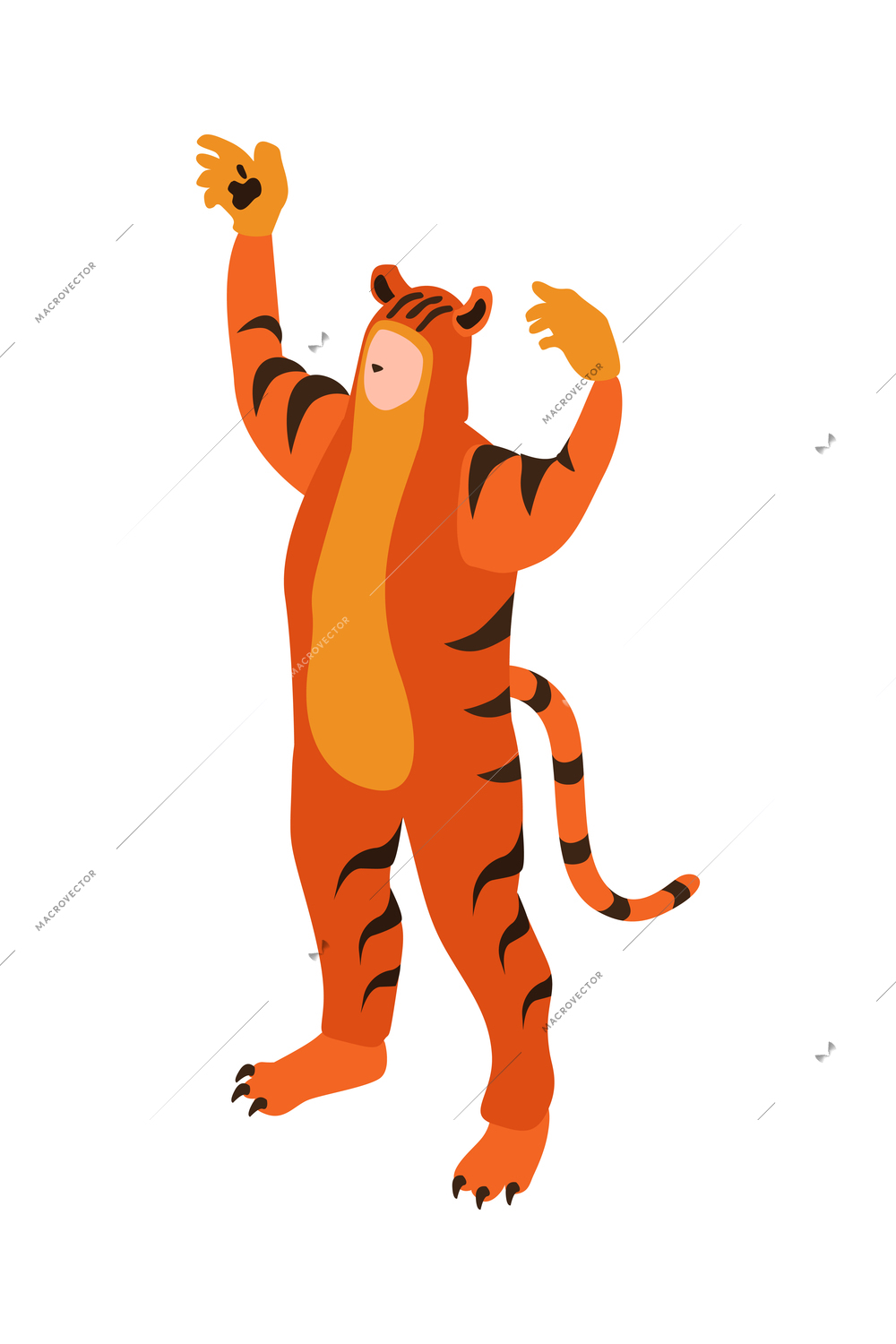 Man wearing tiger costume at masquerade isometric 3d vector illustration