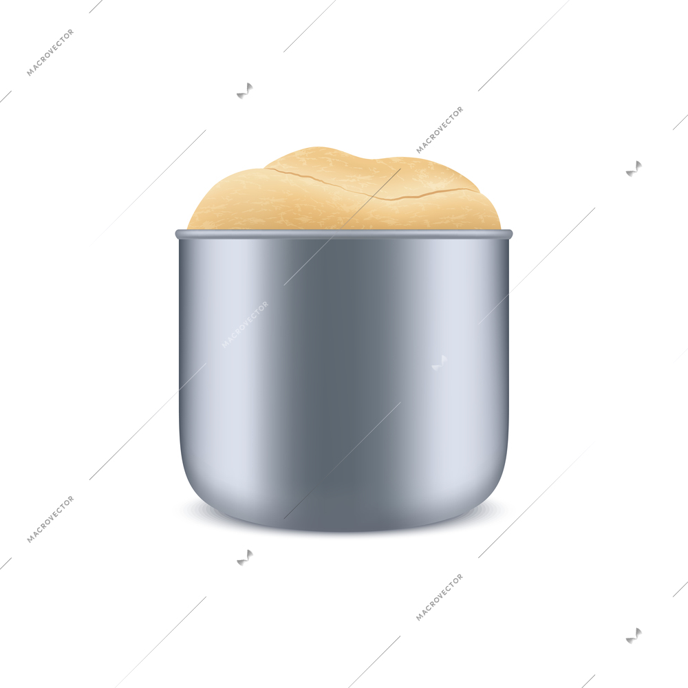 Bread pan with fresh dough realistic vector illustration