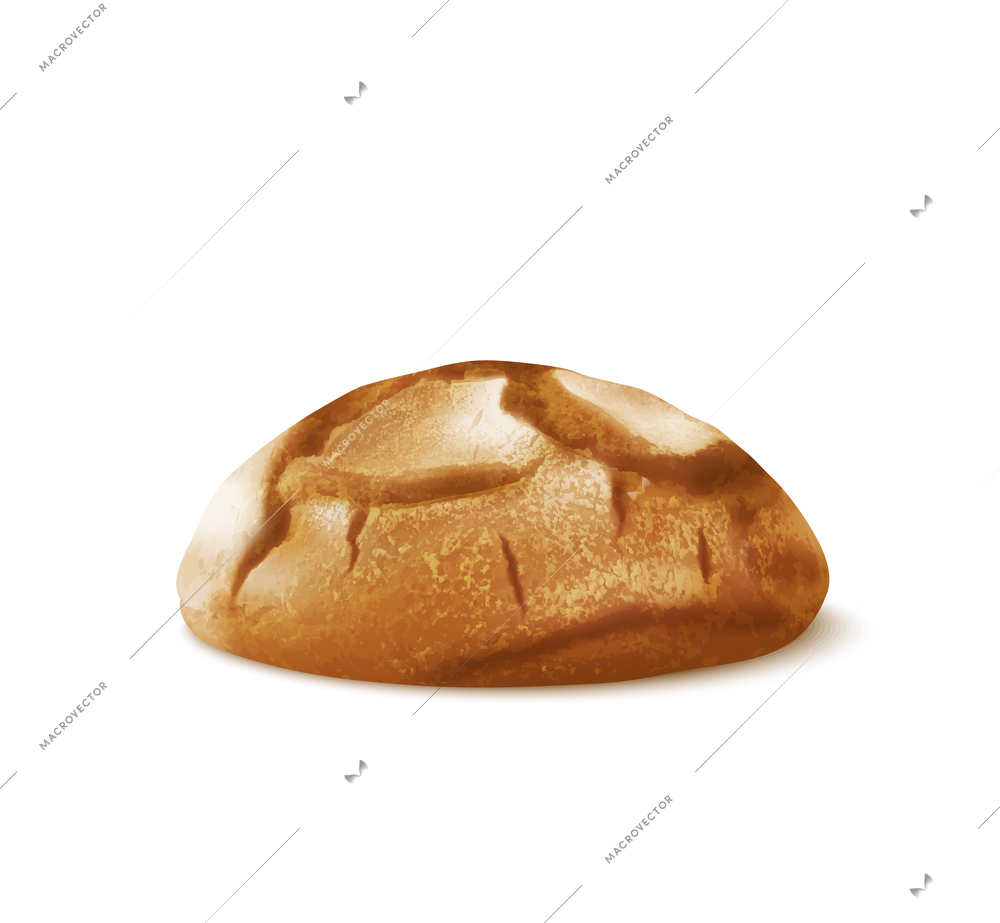 Fresh baked loaf of bread on white background realistic vector illustration