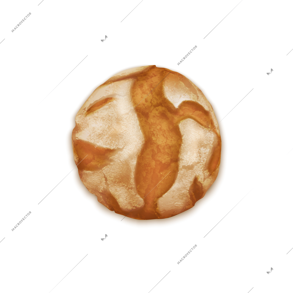 Round loaf of bread on white background realistic vector illustration