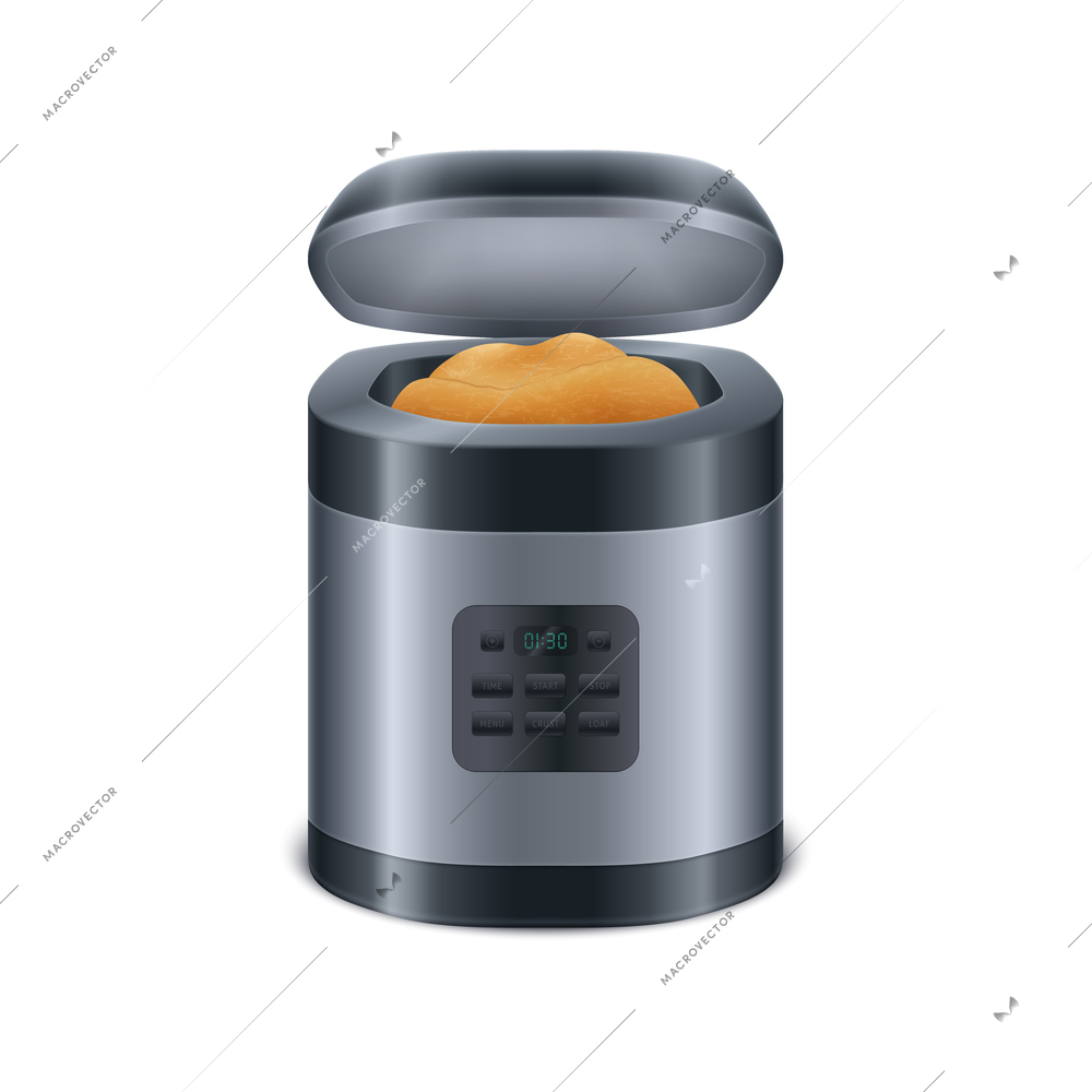 Realistic fresh pastry in breadmaker vector illustration