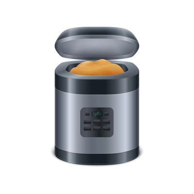 Realistic fresh pastry in breadmaker vector illustration