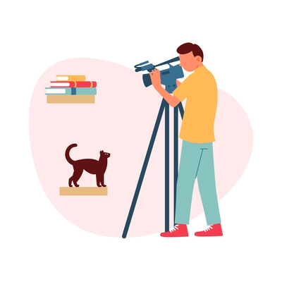 Photographer shooting interior and cat flat composition vector illustration