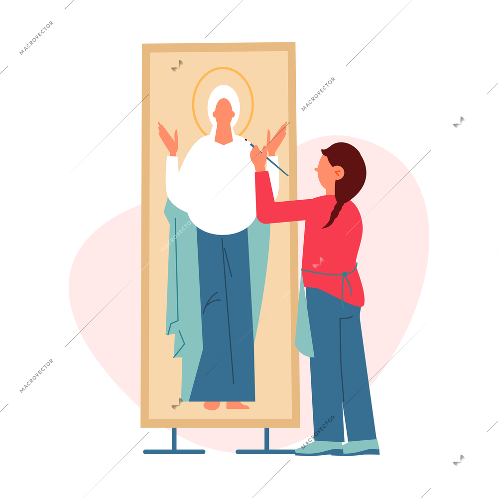 Woman with brush painting big icon flat vector illustration