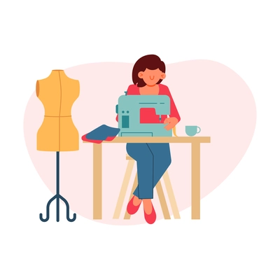 Flat tailor working on sewing machine vector illustration
