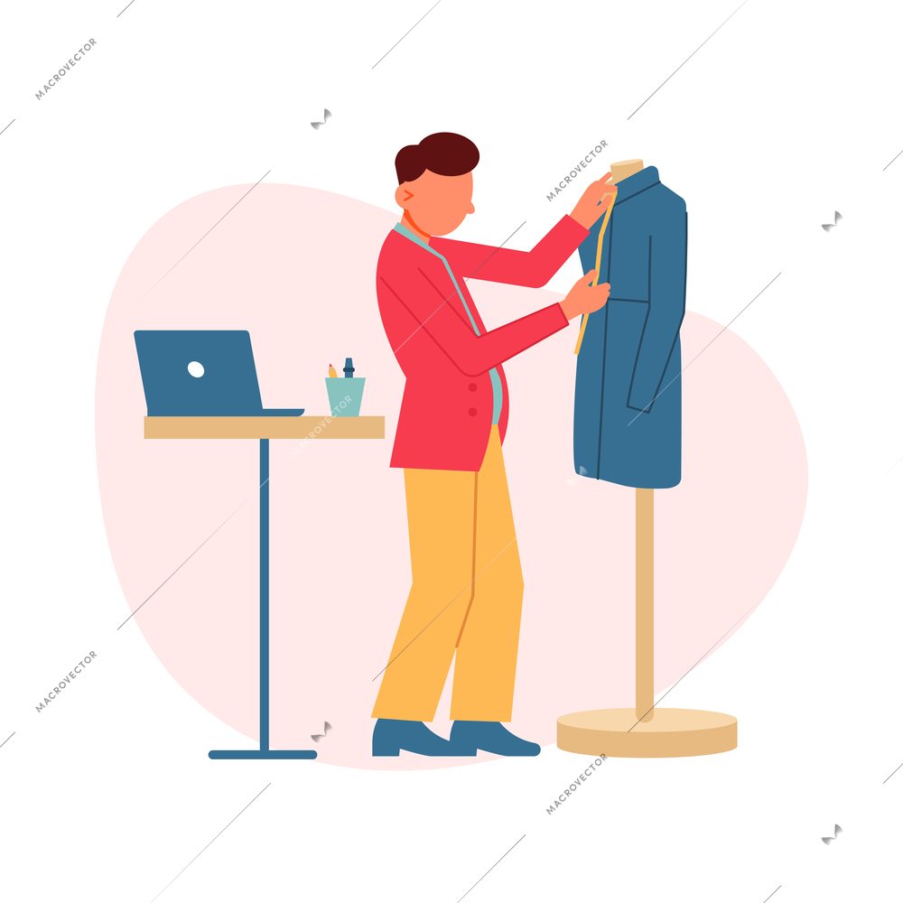 Creative fashion designer at work flat vector illustration