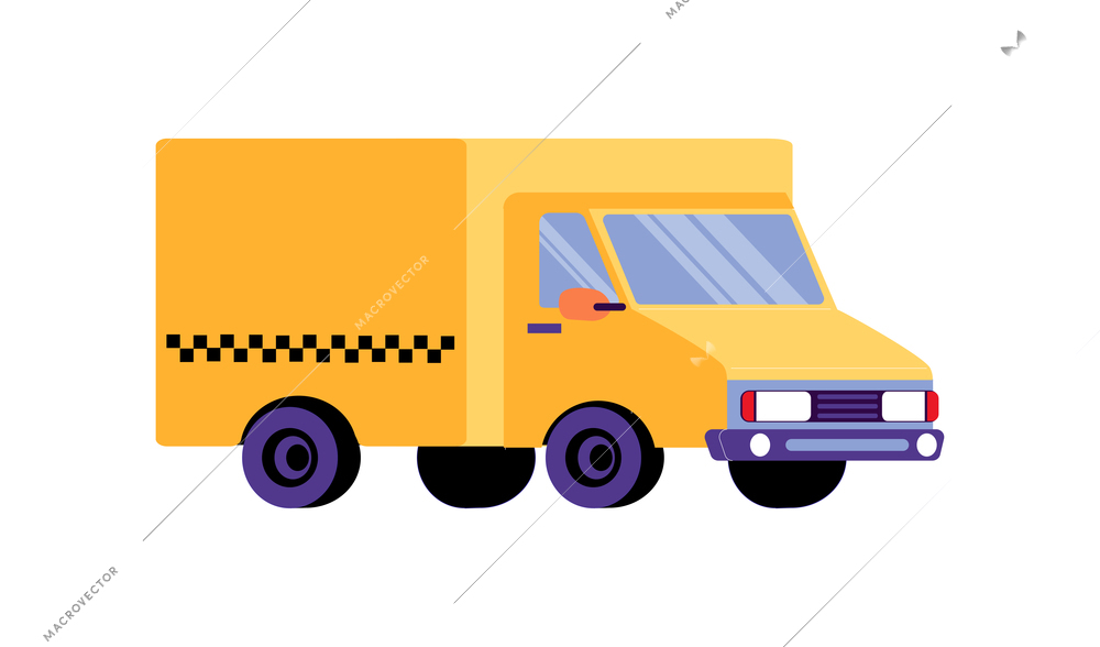 Yellow cargo taxi truck on white background flat vector illustration