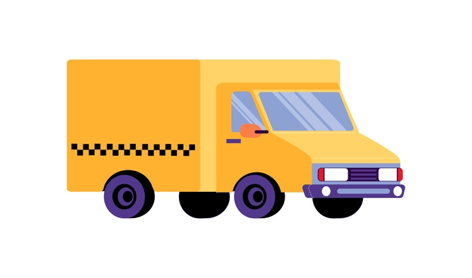 Yellow cargo taxi truck on white background flat vector illustration