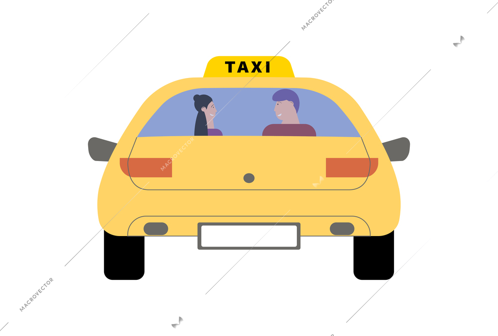 Taxi car flat icon with driver and passenger vector illustration