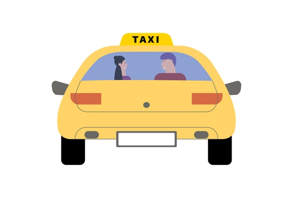 Taxi car flat icon with driver and passenger vector illustration