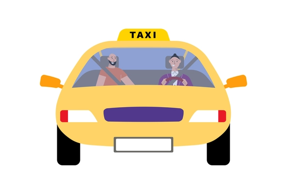 Flat design icon with front view taxi driver and passenger vector illustration