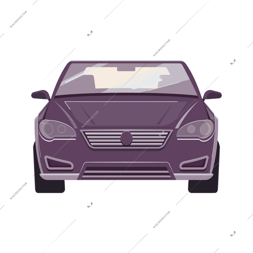 Empty passenger car front view on white background flat icon vector illustration