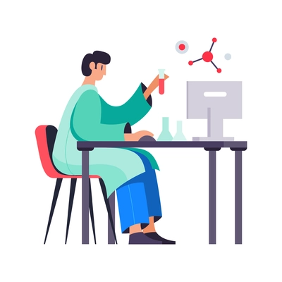 Person working at chemical laboratory flat concept vector illustration