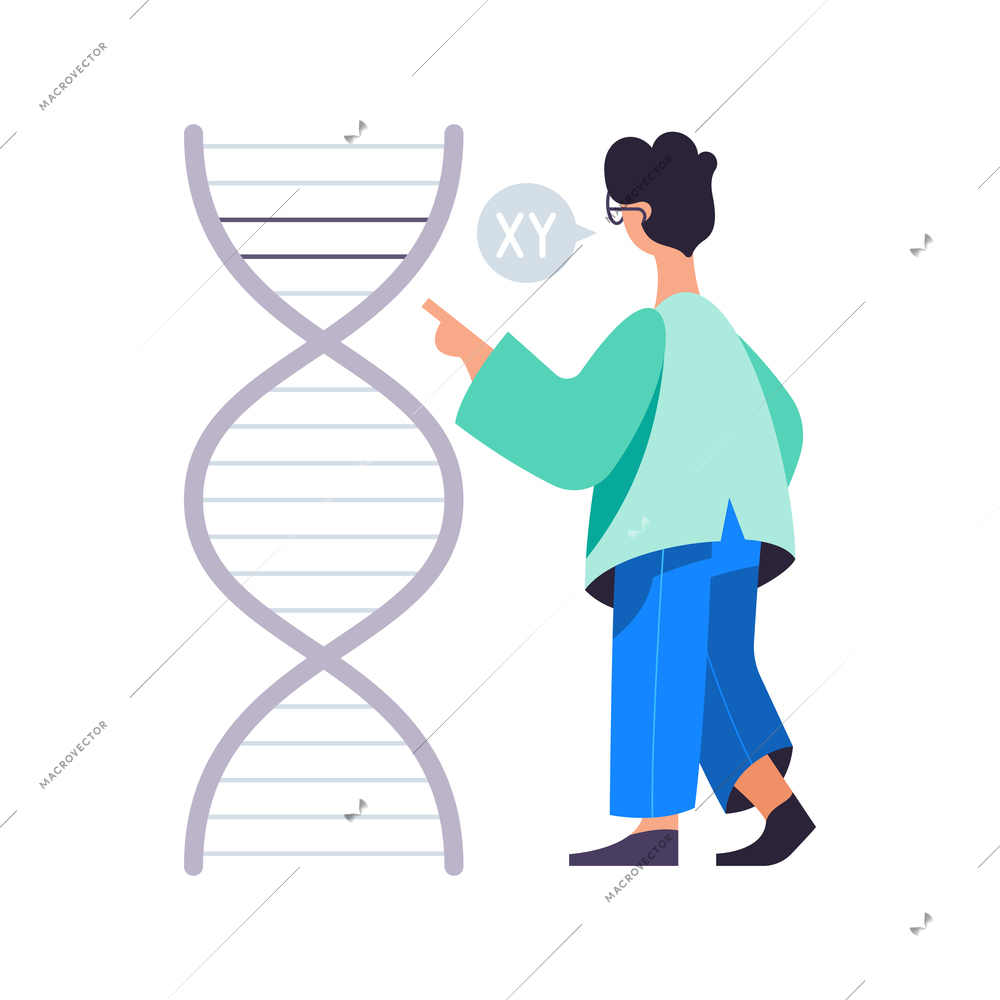 Science laboratory concept with dna and scientist character flat vector illustration