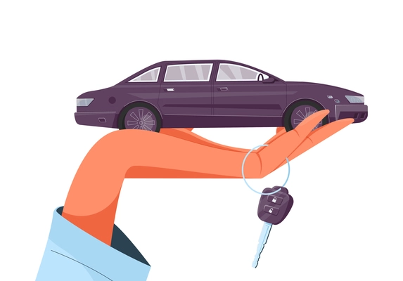 Flat design concept with human hand holding car and key vector illustration