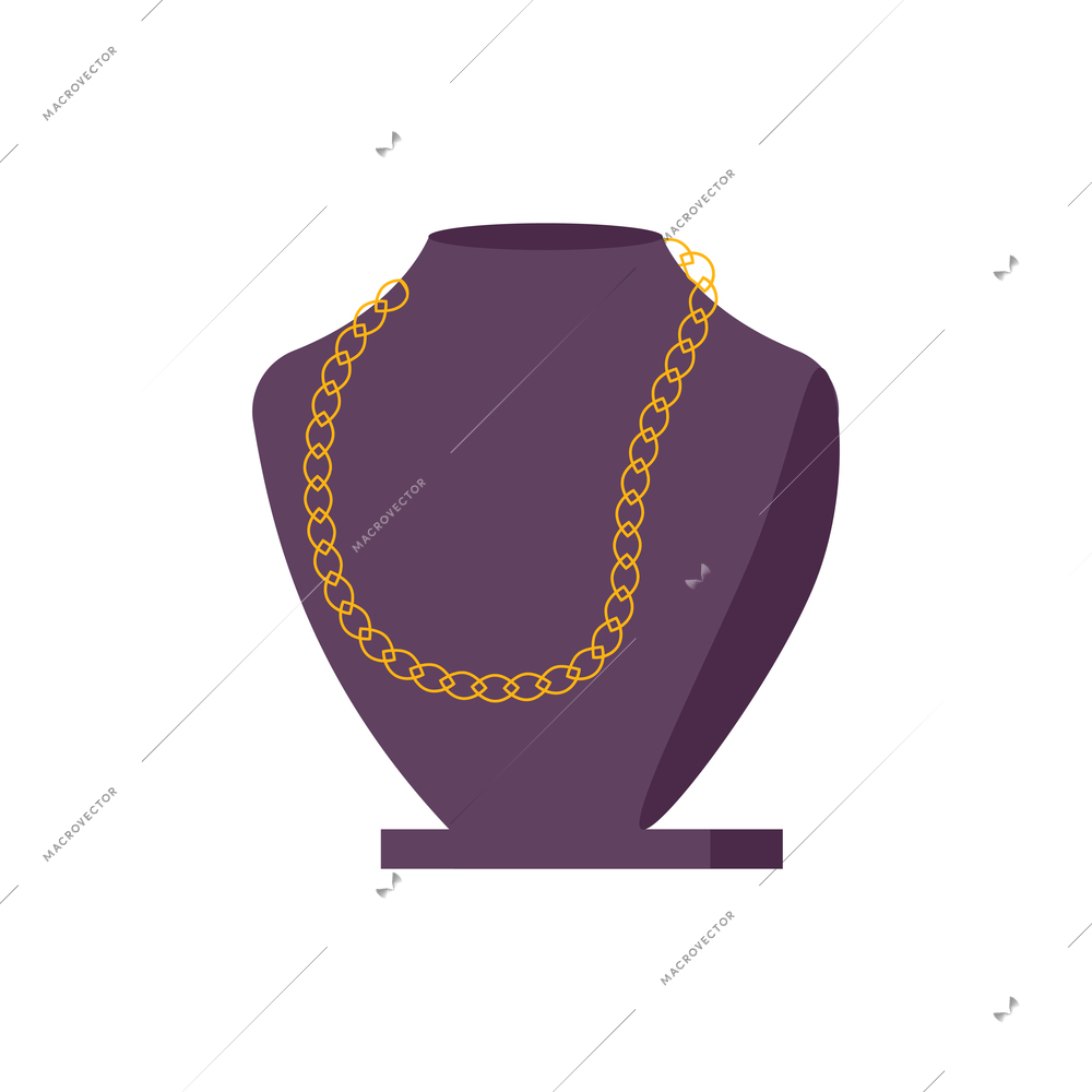 Jewelry shop flat icon with golden necklace on stand vector illustration