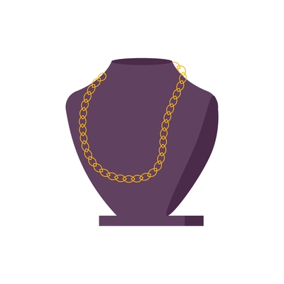 Jewelry shop flat icon with golden necklace on stand vector illustration