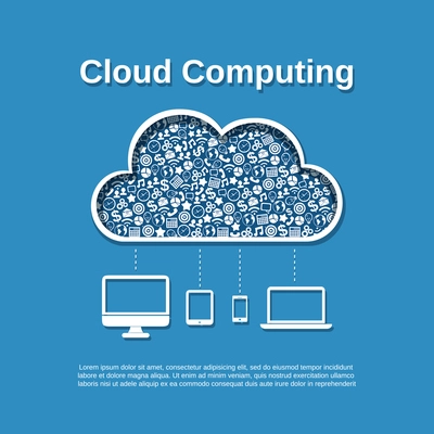 Cloud computing concept with business icons and computer devices vector illustration