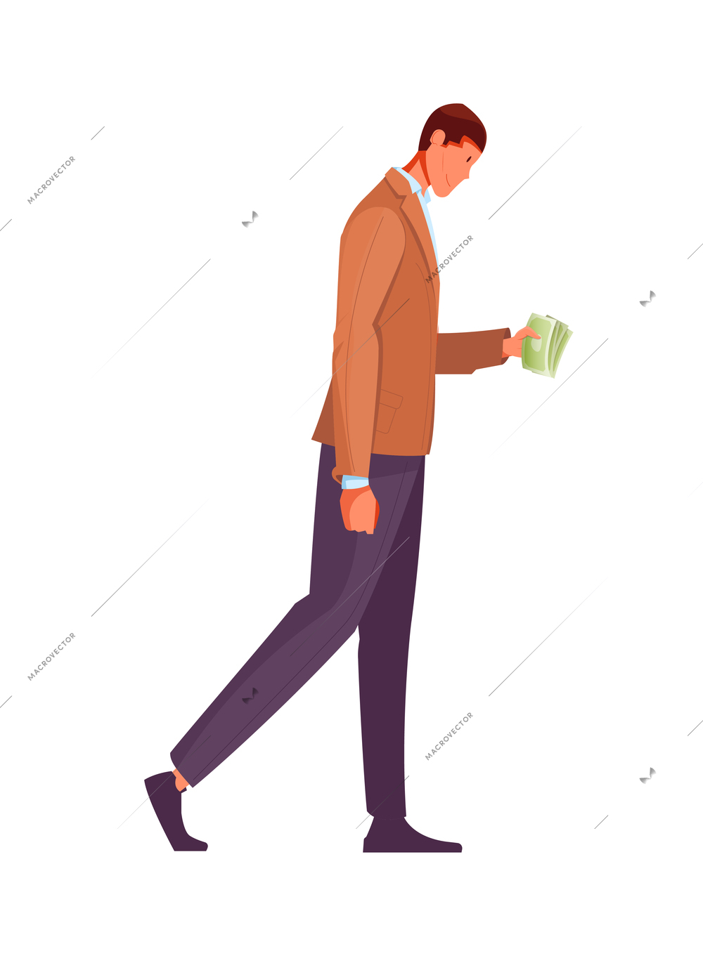 Flat icon with smiling man holding cash in hand vector illustration