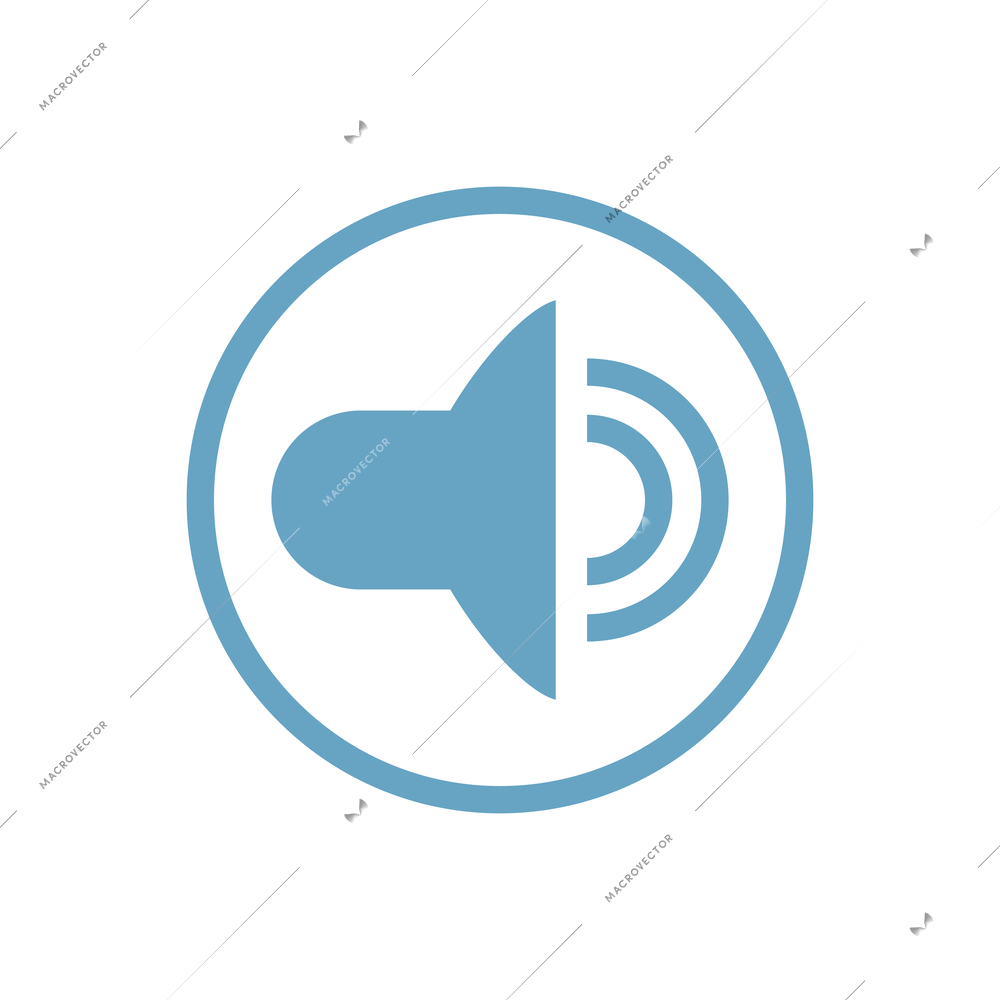 Blue color round sound icon on white background flat vector illustration