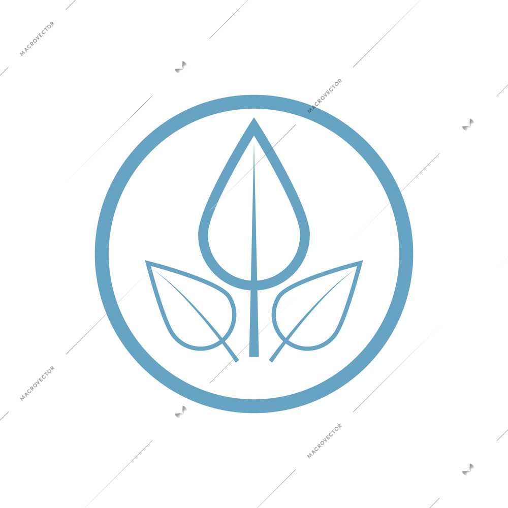 White and blue eco sign with three leaves flat vector illustration