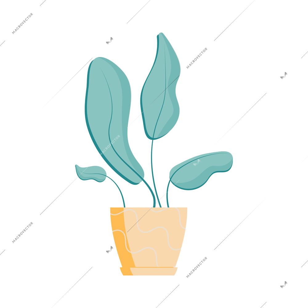 Potted house plant with big green leaves flat icon vector illustration