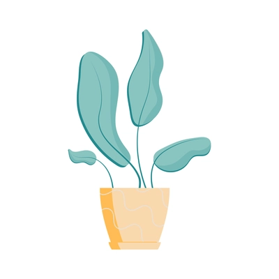 Potted house plant with big green leaves flat icon vector illustration