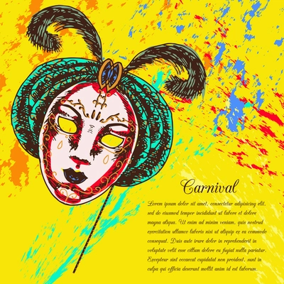 Carnival venetian style  festive full face mask shop studio informative advertisement poster placard abstract vector illustration