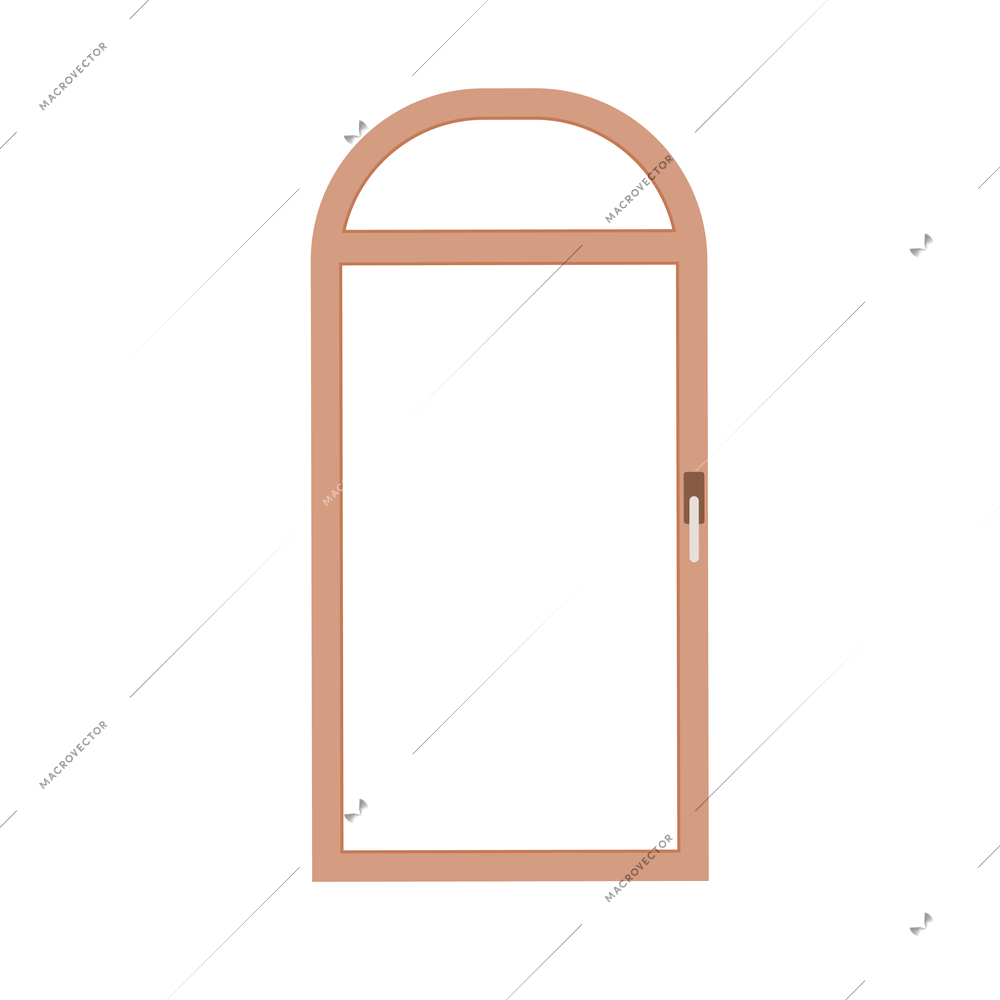 Plastic window with brown frame and handle on white background flat vector illustration