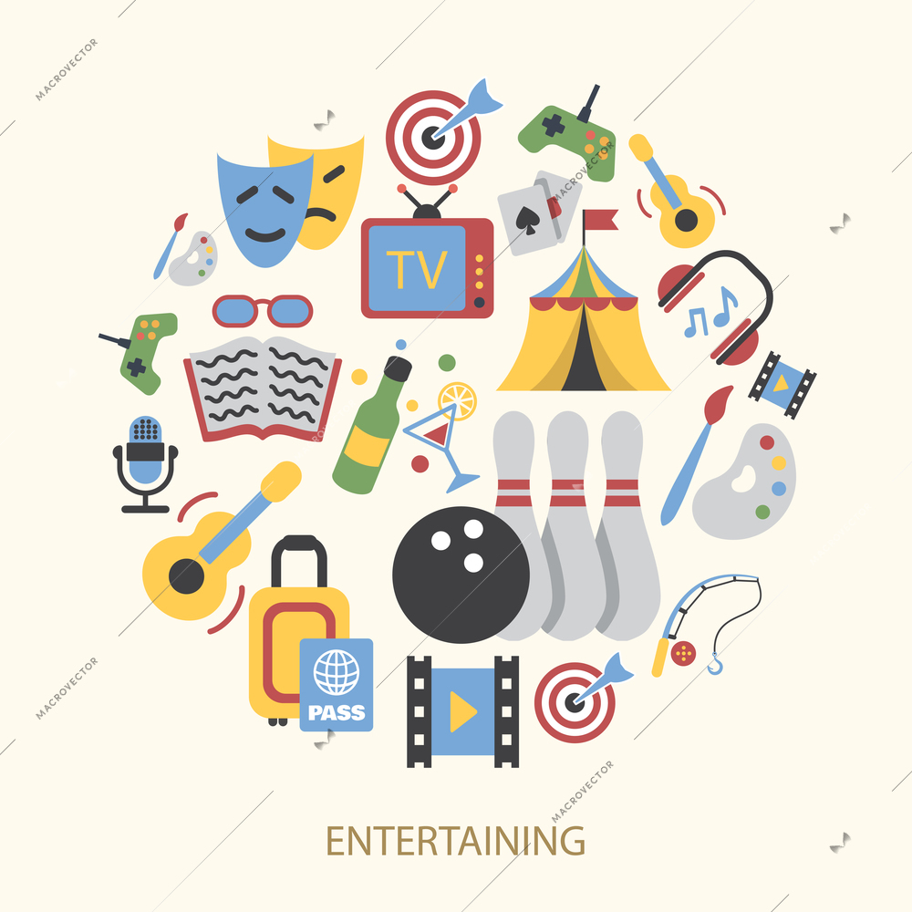 Entertainment icons set with gambling bowling karaoke vector illustration