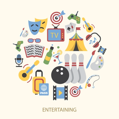 Entertainment icons set with gambling bowling karaoke vector illustration