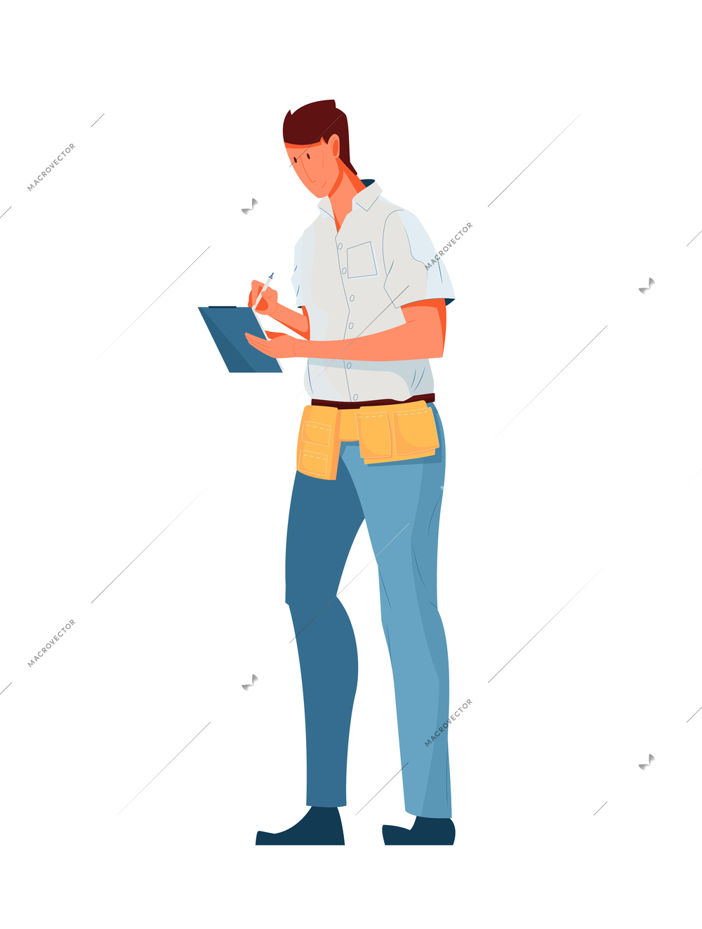 Flat icon with man character writing in notepad vector illustration