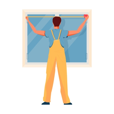 Worker installing plastic windows flat vector illustration