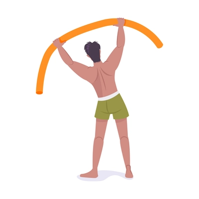 Man in shorts doing fitness on white background flat vector illustration