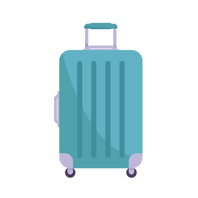 Blue color trolley bag on wheels with handle flat vector illustration