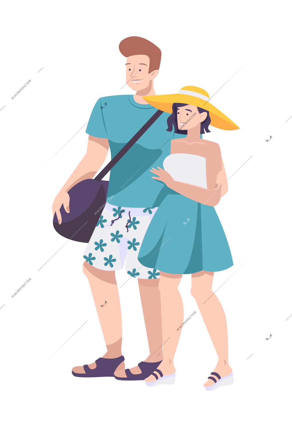 Couple in summer clothes walking flat vector illustration