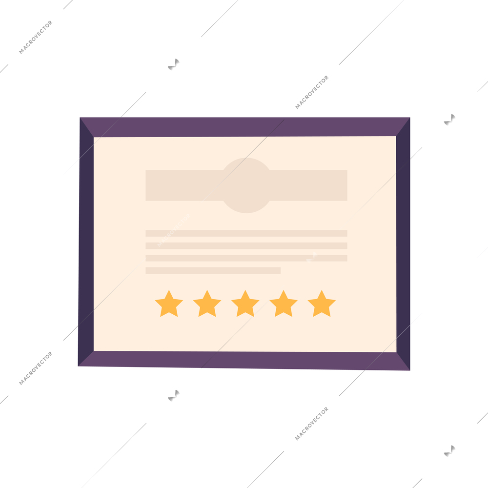 Five stars hotel certificate flat vector illustration