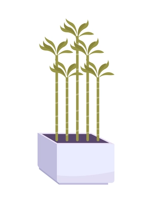 House plants in white pot flat vector illustration