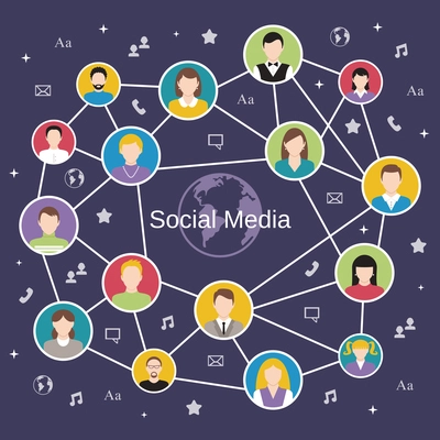 Social media network concept with male and female avatars connected vector illustration