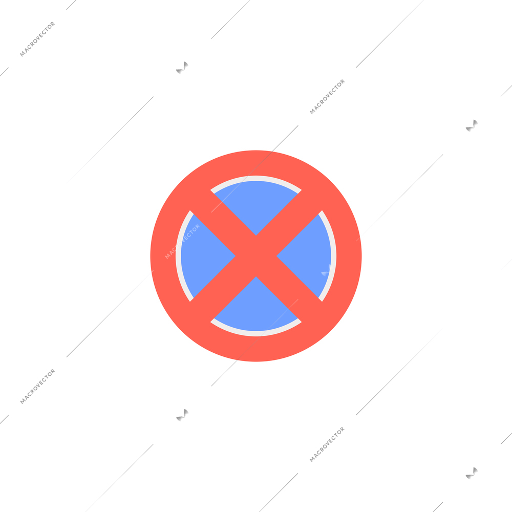 Blue with red cross no parking road sign flat vector illustration