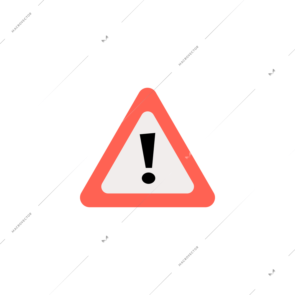 Triangular warning about danger traffic sign with exclamation mark flat vector illustration